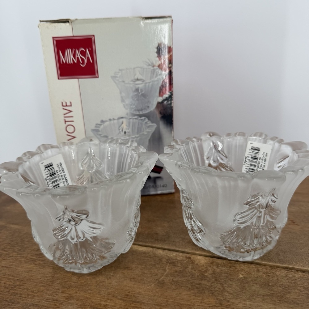 VTG Mikasa Winter Dreams Crystal Candle‎ Holders Votive Frosted Glass 3" NEW
